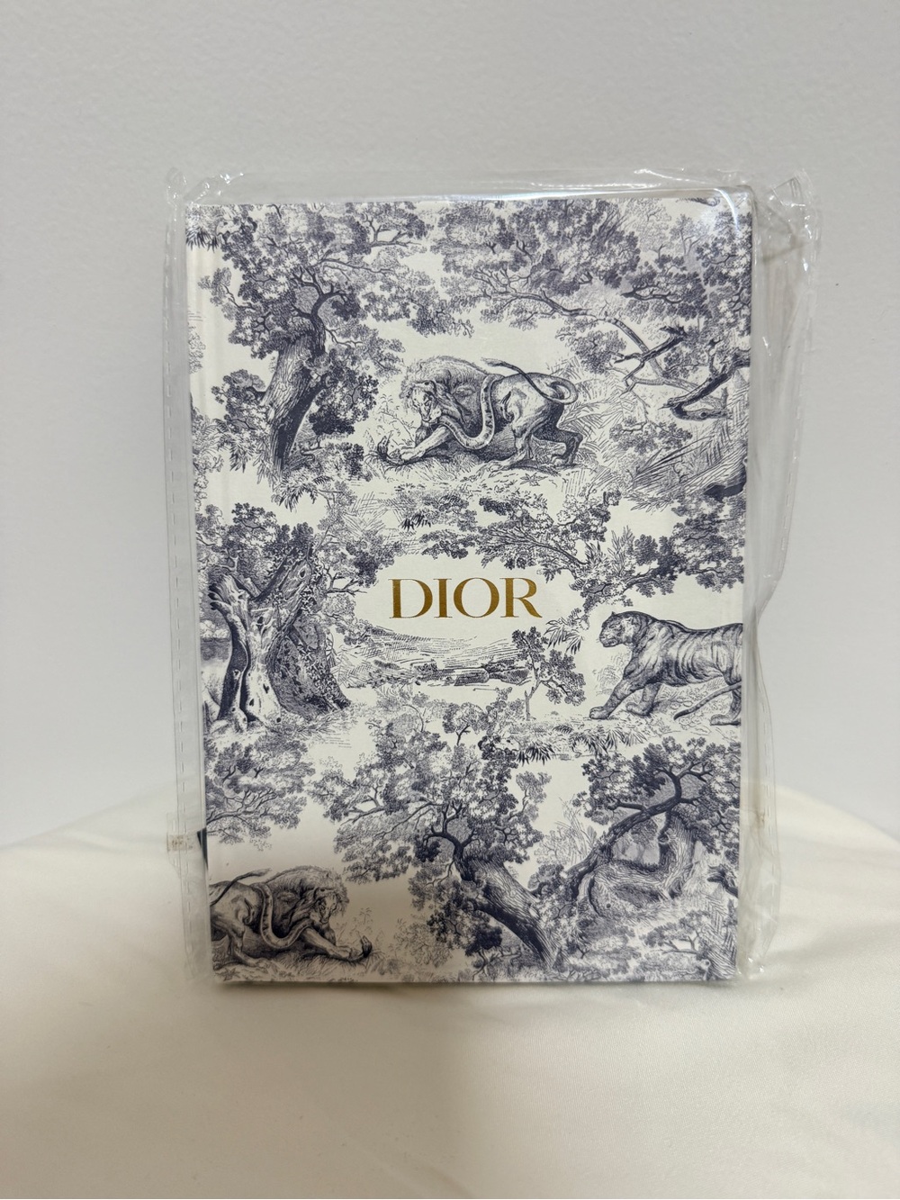 Dior White and Navy Toile Hardcover Notebook with Gold Logo